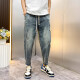 Yirancheng Chengpin Jeans Men's Carrot Pants New Summer Loose Harlem Pigs Handsome Nine-point Ripped Loose Breathable Pants Men Blue 2XL [Suggested 150-165 Jin [Jin equals 0.5 kg]]