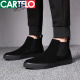 卡帝乐鳄鱼（CARTELO）轻奢高档秋冬高帮男鞋精神小伙一脚蹬休闲鞋红人黑武士百搭韩版潮 882黑色(加绒) 41