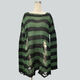 Yuan Lexen mid-length punk dark versatile European and American ripped autumn and summer sweater for women couple striped loose niche sweater new dark gray one size