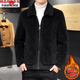 Pierre Cardin brand high-end men's clothing fur one-piece jacket men's loose woolen coat plus velvet thickening winter leather reversible wool velvet coat knitted brown warm and reversible 3XL