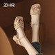 
ZHR Sandals for women in summer elegant one-length strap thick heels for women gentle solid color high heels for women Y683 apricot color 36