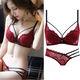 Xuansifu brand underwear women's pure lust lace wedding sexy bra set for the year of the horse, small breasts gathered, burgundy suit burgundy suit 80B /36