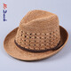 Mr DUCK进口手工编织拉菲草帽男女 可折叠爵士礼帽 防晒遮阳镂空透气草帽 MS17008-棕色 L码（适合60CM及以上头围）