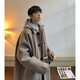 NEW OR MODE American mid-length woolen coat for men in autumn and winter, knee-high trendy brand windbreaker, thickened hooded woolen coat, off-white 2XL
