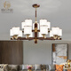 Kupfer Herz Holzholz neuer chinesischer Kronleuchter voll kupfer chinesischer Stil Wohnzimmer Lampe antike schwarze Walnussrestaurant-Schlafzimmer Lampe Massivholz Wohnzimmer Kronleuchter J9731-8 Kopf [mit dreifarbiger Glühbirne]