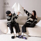 Yuenei Half Velvet Couple Pajamas Women's Autumn and Winter Coral Velvet Plus Velvet Thickened Home Clothes Men's Outerwear Suit 24360 Black and White Pattern Women's L (Male 110-140 Jin Jin equals 0.5 kg / Female 110-120 Jin Jin equals 0.5 kg)