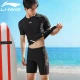 Li Ning LI-NING swimming trunks men's swimsuit suit anti-embarrassing hot spring surfing diving suit training swimsuit short-sleeved five-point swimming trunks suit LSLR022+171 black XL
