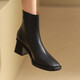 Asacho Cowhide britische Modestiefel Seite Reißverschluss Kurzstiefel Frauen Dicke Ferse Frauen Boots mittlere Absatz Pendeln Nacktstiefel Frauen Square Zehen Stiefel Schwarz (One Size Long) 39