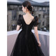 Seidler black little evening dress for women's banquet, light luxury niche high-end birthday and adult ceremony dress black XXL (recommended 126-135 Jin Jin equals 0.5 kg)