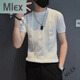 MLEX cool clothing individual store short-sleeved sweater men's slim knitted half-sleeved bottoming shirt round neck. T-shirt white (round neck) M (90-105Jin Jin equals 0.5 kg)