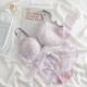KJ wire-free bra set sexy small breast push-up lace underwear women's anti-sagging bra breathable bra light smoke purple set 75B=34B
