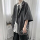 Nasalike [set de cuatro piezas] Summer Traje pequeño traje para hombres Traje suelto Chaqueta de traje suelto Estudiante DK Clase de clase Men Black + Short White Shirt + Tie + Casual Pants l