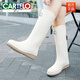 卡帝乐鳄鱼（CARTELO）雨鞋女成人春秋2025新款时尚雨靴防水鞋防滑长筒通勤洋气水靴胶鞋 669米白【无绒】 标准码 37