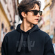 Mr. Bu Bu webbing hooded sweatshirt for men 2025 spring and autumn letter pattern design loose top KT15738 graphite black L (175)