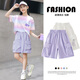 Nickybaby Girls Sport Shorts Sommer 2025 Neue Kinder fünf Punkte Hose Dünne Sommer mittelpants Mädchen große Kinder Arbeitshosen 9922 Weiß + 18442 Lila 170 cm