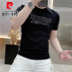 Pierre Cardin New Men's Camiseta europea European Light Light Luxury Luxury Slim Nicho Round Luxury Versátil Personalidad Fashion Versión europea 9764# Black 4xl 190-210Jin [Jin iguala 0.5 kg]