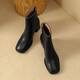 Asacho Cowhide britische Modestiefel Seite Reißverschluss Kurzstiefel Frauen Dicke Ferse Frauen Boots mittlere Absatz Pendeln Nacktstiefel Frauen Square Zehen Stiefel Schwarz (One Size Long) 39