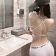 SKONWAT underwear for girls Korean style students without steel rims sexy gathered sagging beautiful back small chest suspender cross vest tube bra white + black small size 70-100Jin Jin is equal to 0.5 kg