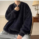 KIEXI毛衣男加厚秋冬季外套高级感痞帅加厚圆领针织衫慵懒风美式宽松 黑色 L【建议115-130斤】