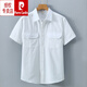 Pierre cardin summer work shirt men's short-sleeved loose thin cotton casual top trendy versatile double pocket half-sleeved shirt caramel color [1503] 2XL 185