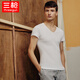 THREEGUN T-shirt men's bottoming shirt Xinjiang pure cotton elastic thin V-neck threaded knitted cotton men's short sleeves 2 pieces - pure cotton white + white