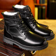 Western Region Camel Martin Boots Men's Genuine Leather Military Cruiser Wool Cotton Boots Winter Warm Plus Fleece Men's Shoes Cowhide Casual Snow Boots 3518 Black [Fur Integrated Flat Sole] 39