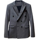 Romon High-High-End Men's Slim Business Business Casual Casual's Doble's Dobress Cloting Groom's Groom's Wedding Vestido de novia gris claro Traje doble de doble pecho + pantalones + Camisa/Bufanda cuadrada S 80-95Jin [Jin equivale a 0.5 kg] Wear Wear