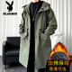 花花公子（PLAYBOY）中长款风衣男夏季棉薄潮牌休闲装棉服潮流连帽大衣宽松外套 F698绿色 M 90至120斤可穿
