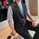 皮尔卡丹（pierre cardin）2025夏季新款男装痞帅高级感夏天无袖马甲西服西装纯色外套上衣薄 米白色 单件马甲 M 90-110斤