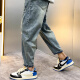 Yirancheng Chengpin Jeans Men's Carrot Pants New Summer Loose Harlem Pigs Handsome Nine-point Ripped Loose Breathable Pants Men Blue 2XL [Suggested 150-165 Jin [Jin equals 0.5 kg]]