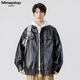 MMOPTOP American Lapel PU Leather Jacket Men's Spring and Autumn Flying Staff Jacket 6073 Agate Black 3XL