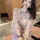 Ran Yilan's same moon sleeve European station design and temperament versatile floral round neck chiffon shirt for women's spring new style fashionable and unique style 9905 XXS Recommended 50 Jin [Jin equals 0.5 kg] or less