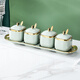 Ruishun Internet celebrity ceramic seasoning box household seasoning jar fruit green salt jar seasoning bottle set with tray spoon 3 jars 1 pot + 1 chassis + 3 spoons
