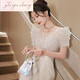 
Lanlingfang fishtail evening dress women's touching sequins light luxury niche birthday wedding dress French hosting banquet temperament Rice gray S