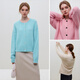 
Fan Silan 23FS14103 classic versatile knitted top color round neck long sleeve cardigan sweater jacket for women blue pine stone L