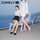 康莉（COMELY）羊皮包头拖鞋女25年夏季粗跟法式两穿凉拖尖头穆勒鞋 黑色 38