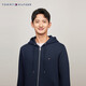 Tommy Hilfiger fleece warm autumn and winter men's casual solid color hooded zipper cardigan heavy sweater jacket