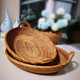 Zhenculinary Vietnamese oval woven fruit basket with handle, living room snacks, groceries, candy, melon seeds, hotel restaurant, fruit tray, coffee table, fruit bread, dessert storage basket, oval fruit basket 38*32*12CM