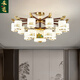 Heliang nuevas lámparas de sala de estar de lámparas chinas, toda la madera de cobre sólida, faros delanteros de construcción de dúplex de alta gama, comedor, estilo chino 9906 Qianlijiangshan-Copper+madera+hierro+jade-24 cabezas