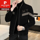 Pierre Cardin Spring and Autumn Woolen Jacket Men's Gold Mink Velvet Stand Collar Jacket Winter New Thick Casual Short Woolen Coat Men's Khaki High Quality XL 130-150