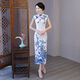 Timochi catwalk welcome cheongsam Chinese style blue and white porcelain long elegant young girl 2022 improved performance dress 2806 XL