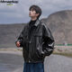 MMOPTOP American Lapel PU Leather Jacket Men's Spring and Autumn Flying Staff Jacket 6073 Agate Black 3XL