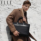 ELLE HOMME Business Men's Briefcase Fashionable Canvas Crossbody Handbag Casual 14-inch Computer Bag 02210 Black