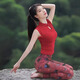 Shuangxiu New Chinese Style Yoga Wear for Women 2024 New Autumn and Winter High-end Professional Pilates Beautiful Red Sports Vest Black Top Dragon Ink Print Suit XL 120-135