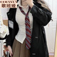 
Gebanya College Style JK Uniform Waist Long Sleeve Shirt Female Sexy Slim Design Top Autumn Set Long Sleeve Top + Black Skirt ++ Red Stripe Tie S