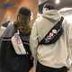 Huili national trend breast bag men's casual sports shoulder bag boys small backpack student trend crossbody bag men's shoulder bag waist bag beige [4 random badges]