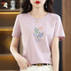 Woodpecker pure cotton T-shirt for women short-sleeved 2025 summer new loose simple fashionable T-shirt top for women 6193 leather powder XL 120-135Jin [Jin equals 0.5 kg]