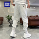ROMON trendy zippered sweatpants men's spring and summer thin pants men's solid color Korean version slim feet harem pants casual trousers black 3XL