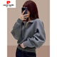 Pierre Cardin gray sweatshirt for women spring and autumn 2024 loose niche short half-zip top fashionable age-reducing jacket gray XL 125-140Jin Jin is equal to 0.5 kg