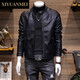 Mi Nishihara men's stand-collar leather jacket autumn Korean style trendy slim handsome leather jacket men's jacket FD6915 black M